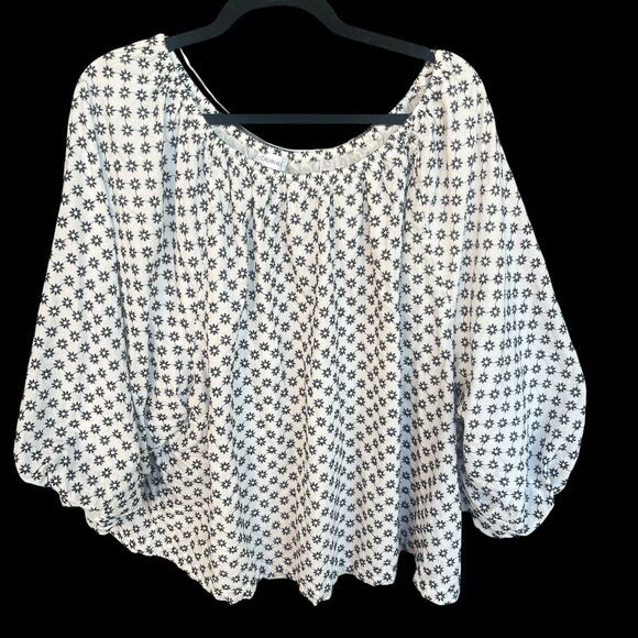 Calvin Klein Blouse Womens Plus Size 3X Lined Balloon Sleeve Boho Floral - Picture 2 of 11